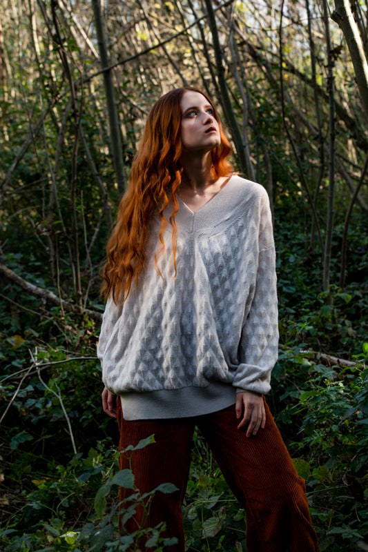 SCOLLO V IN CASHMERE 100%PUNTO FOGLIA